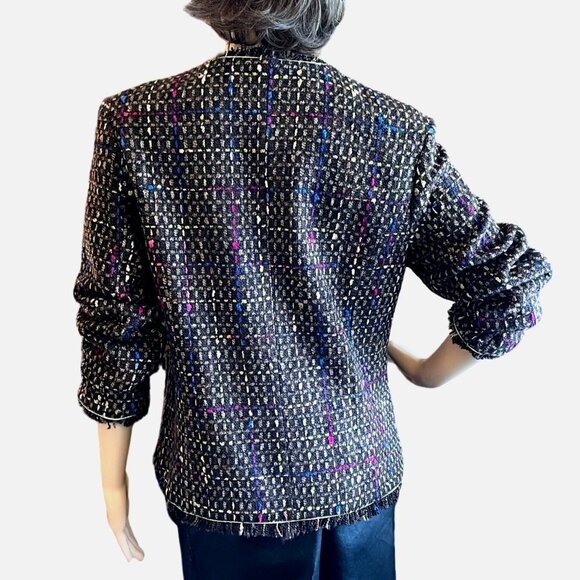 Patti and Leo Womens Jacket Sz M Checked Brown Multi-Color Fringed for Two Bits - Picture 2 of 10